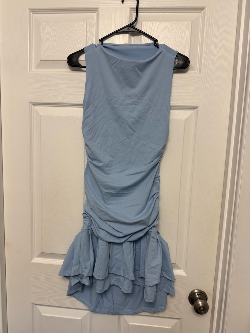 Sleeveless Light Blue Ruffle Hem Dress